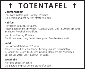 Anzeige von Totentafel vom 06.01.2015 von MGO