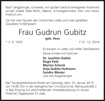 Anzeige von Gudrun Gubitz von MGO