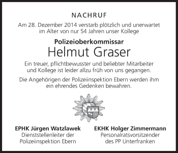Anzeige von Helmut Graser von MGO