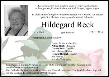 Anzeige von Hildegard Reck von MGO