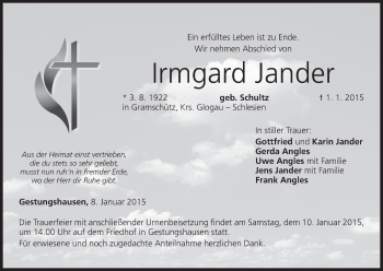 Anzeige von Irmgard Jander von MGO