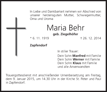 Anzeige von Maria Behr von MGO