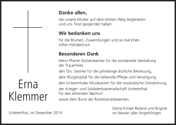 Anzeige von Erna Klemmer von MGO