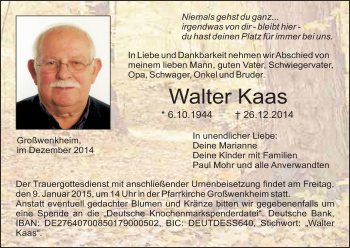 Anzeige von Walter Kaas von MGO