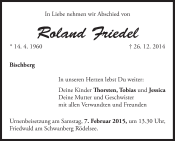 Anzeige von Roland Friedel von MGO