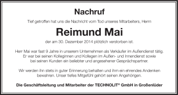 Anzeige von Reimund Mai von MGO