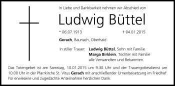 Anzeige von Ludwig Büttel von MGO