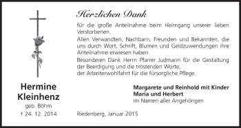 Anzeige von Hermine Kleinhenz von MGO