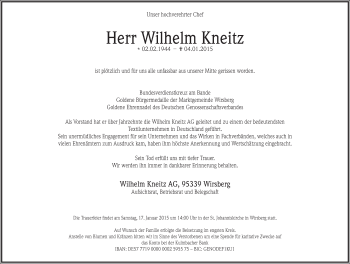 Anzeige von Wilhelm Kneitz von MGO