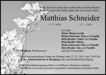 Anzeige von Matthias Schneider von MGO