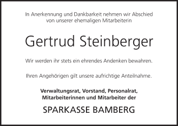 Anzeige von Gertrud Steinberger von MGO