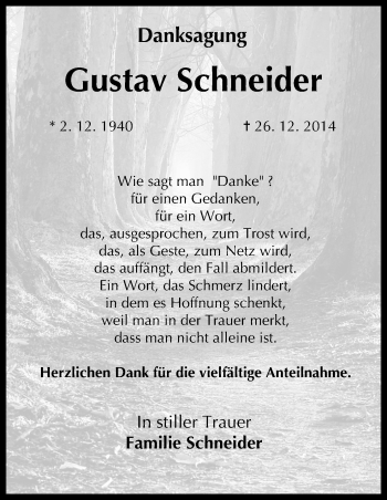 Anzeige von Gustav Schneider von MGO