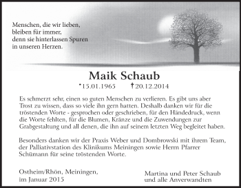 Anzeige von Maik Schaub von MGO