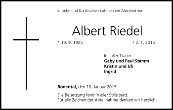 Anzeige von Albert Riedel von MGO