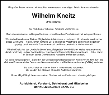 Anzeige von Wilhelm Kneitz von MGO