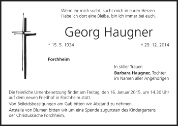 Anzeige von Georg Haugner von MGO