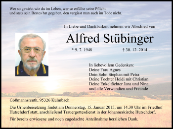 Anzeige von Alfred Stübinger von MGO