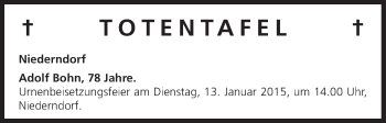 Anzeige von Totentafel vom 10.01.2015 von MGO
