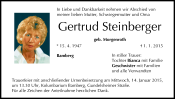 Anzeige von Gertrud Steinberger von MGO