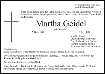 Anzeige von Martha Geidel von MGO