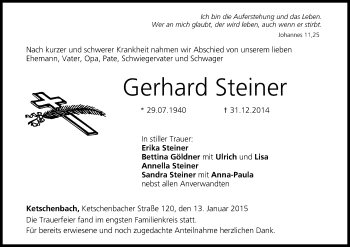 Anzeige von Gerhard Steiner von MGO