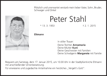 Anzeige von Peter Stahl von MGO