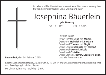 Anzeige von Josephina Bäuerlein von MGO