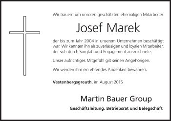Anzeige von Josef Marek von MGO