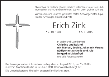 Anzeige von Erich Zink von MGO
