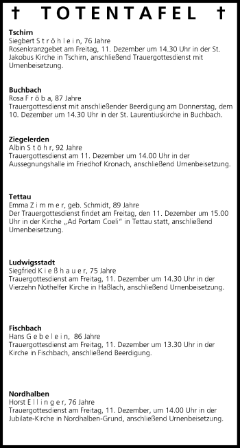 Anzeige von Totentafel vom 10.12.2015 von MGO