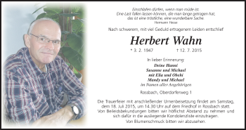 Anzeige von Herbert Wahn von MGO