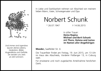 Anzeige von Norbert Schunk von MGO