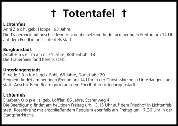 Anzeige von Totentafel vom 16.01.2015 von MGO