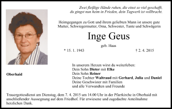 Anzeige von Inge Geus von MGO