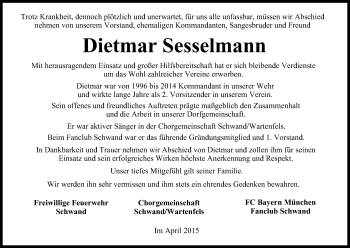 Anzeige von Dietmar Sesselmann von MGO