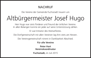Anzeige von Josef Hugo von MGO
