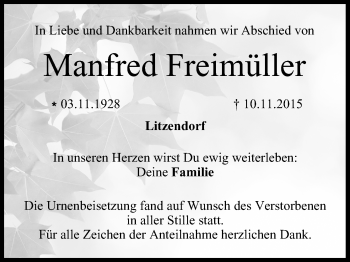 Anzeige von Manfred Freimüller von MGO