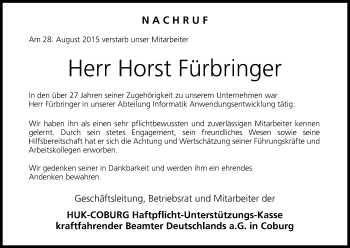 Anzeige von Horst Fürbringer von MGO