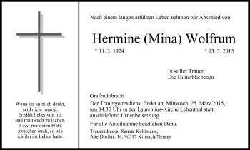 Anzeige von Hermine  Wolfrum von MGO