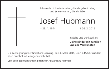 Anzeige von Josef Hubmann von MGO