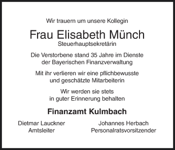 Anzeige von Elisabeth Münch von MGO