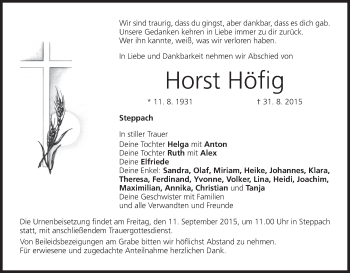 Anzeige von Horst Höfig von MGO