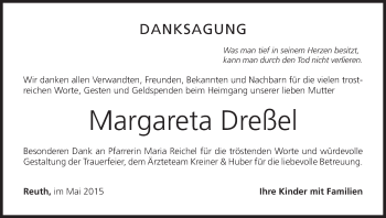 Anzeige von Margareta Dreßel von MGO