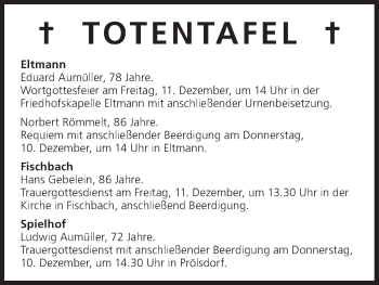 Anzeige von Totentafel vom 10.12.2015 von MGO