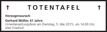 Anzeige von Totentafel 01.05.2015 von MGO