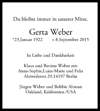 Anzeige von Gerta Weber von MGO