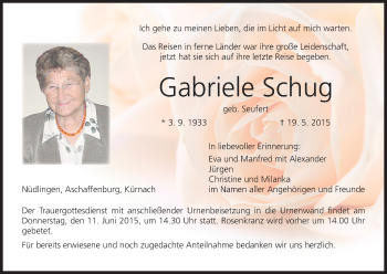 Anzeige von Gabriele Schug von MGO