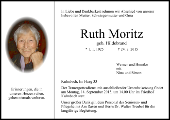 Anzeige von Ruth Moritz von MGO