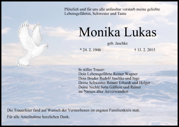 Anzeige von Monika Lukas von MGO