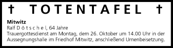 Anzeige von Totentafel vom 24.10.2015 von MGO